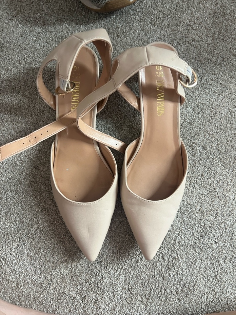 Pointed Toe Ankle-Strap Kitten Heel Pumps in Beige - Picture 4 of 4